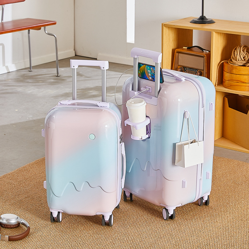 Rainbow gradient color suitcase trolley case silent universal wheel travel password box suitcase